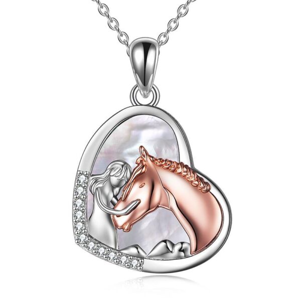 Sterling Silver Girls Embrace Horse Heart Pendant Necklace for Women Girls - Image 2