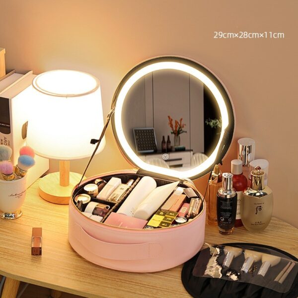 Round Smart LED Makeup Bag With Mirror Lights Women Beauty Bag Large Capacity PU Leather Travel Organizers Cosmetic Case - Image 9