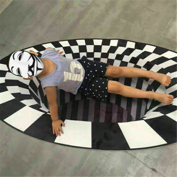 3D Vortex Carpet Black White Grid Bottomless Hole Illusion Rug Living Room Bedroom Anti-Slip Floor Mats Home Fashion Carpet Rugs - Image 2