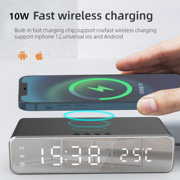 Electric Wireless Phone Charger, Clock, HD Thermometer, Mirror, Clock with Charger - Image 5