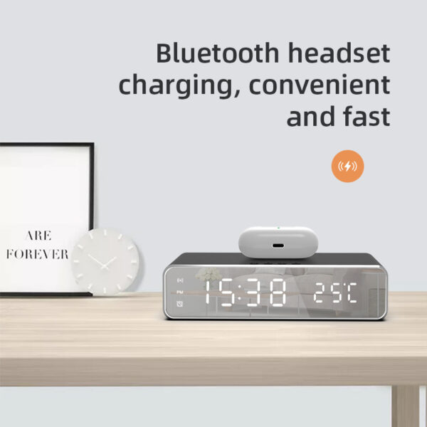 Electric Wireless Phone Charger, Clock, HD Thermometer, Mirror, Clock with Charger - Image 2