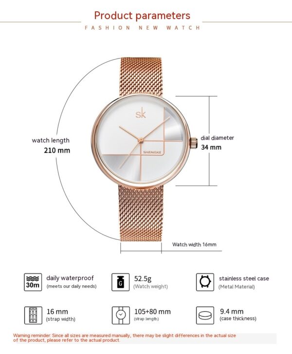 Women's Fashion Simple Geometric Quartz Watch Mesh Strap Watch - Image 10