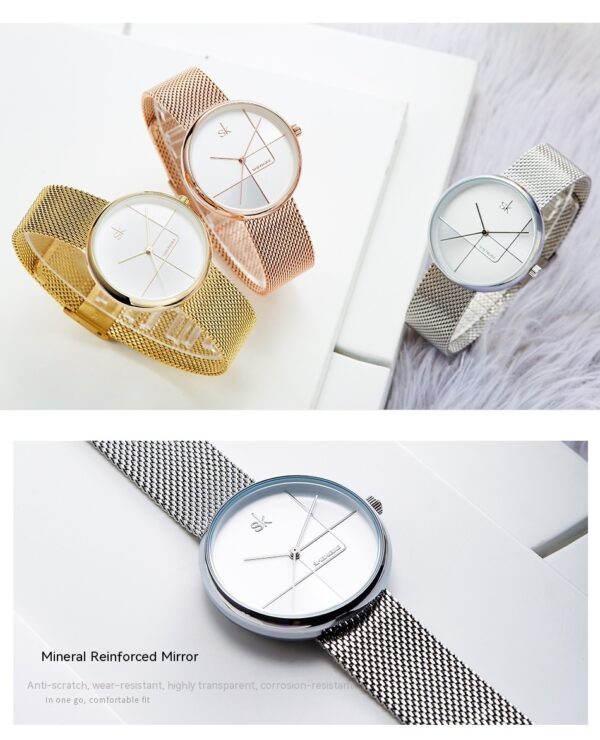 Women's Fashion Simple Geometric Quartz Watch Mesh Strap Watch - Image 3