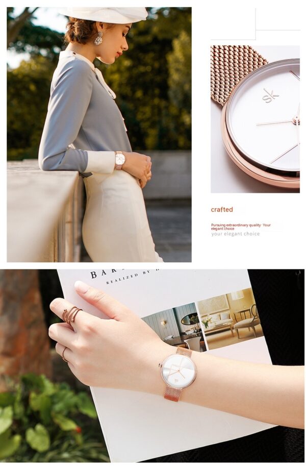 Women's Fashion Simple Geometric Quartz Watch Mesh Strap Watch - Image 2