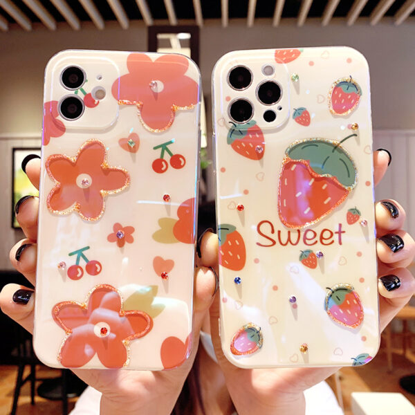 Compatible with Apple , Strawberry Floret Silicone Mobile Phone Anti Drop Case - Image 3