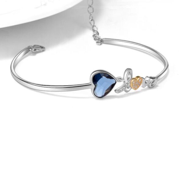 I Love You Heart Bangle Bracelet Fine Jewelry in Sterling Silver with Crystal - Image 5