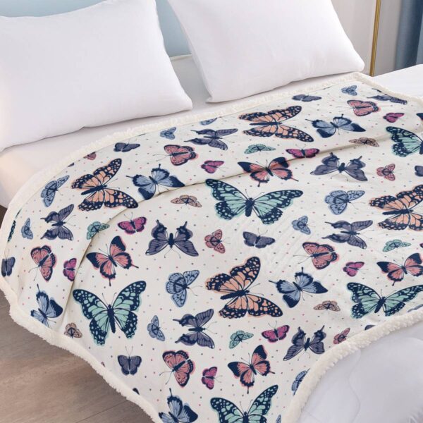 Garden Purple Butterfly Sherpa Throw Blanket Soft Blankets And Throws Plush - Image 7