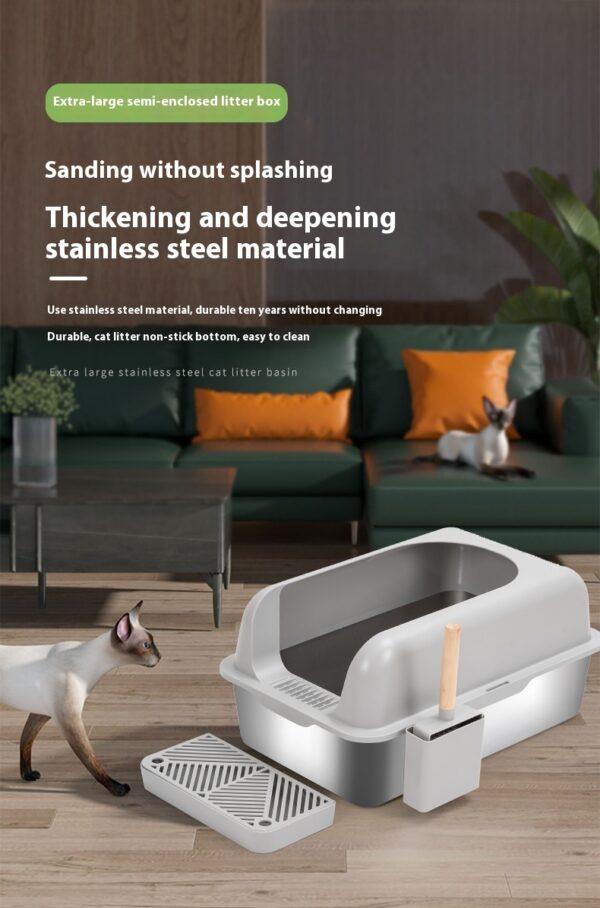 Alloy Litter Box Easy To Clean Widen And Thicken Leak-proof Sand Large Space Semi-closed Cat Toilet - Image 10