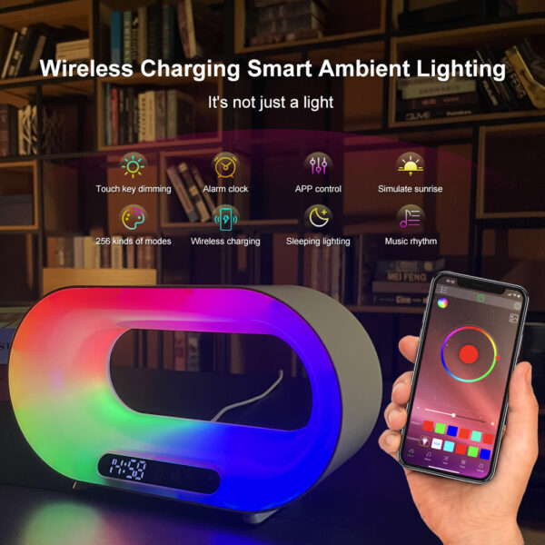 Multi-function 3 In 1 LED Night Light APP Control RGB Atmosphere Desk Lamp Smart Multifunctional Wireless Charger Alarm Clock - Image 7