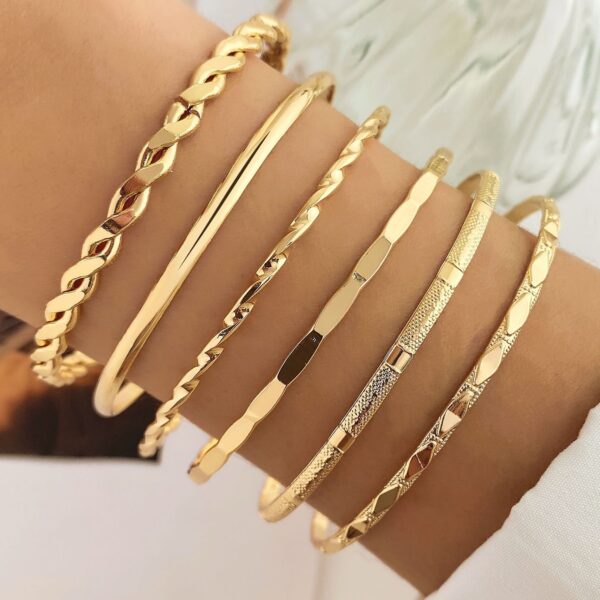 Bohemian Metal Chain Bracelet Set For Women Geometric Gold Color Thick Link Chain  Bangle Female Fashion Jewelry - Image 5