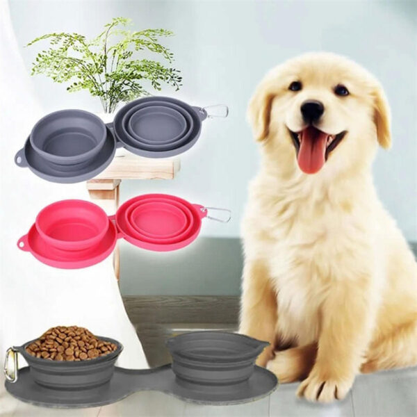 Rubber Foldable Double Bowl Pet Feeding Bowl Pets Supplies Dog Cat Bowls - Image 2