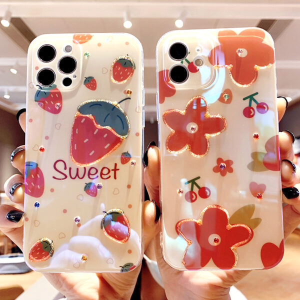 Compatible with Apple , Strawberry Floret Silicone Mobile Phone Anti Drop Case