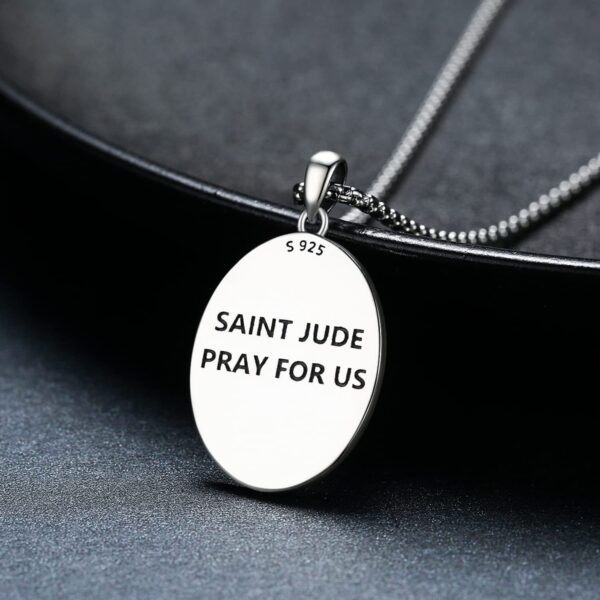 St Jude Necklace Sterling Silver Oval Medal San Judas Tadeo Pendant Necklace Medallion Protection Necklace Catholic Jewelry Gift for Men - Image 6