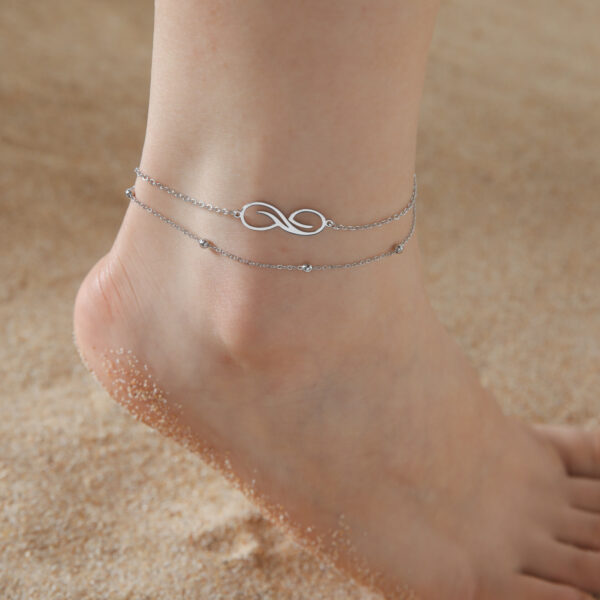 Women's Bohemian Infinite Symbol Anklet Stainless Steel Double Layer Bead Necklace Beach Anklet - Image 2