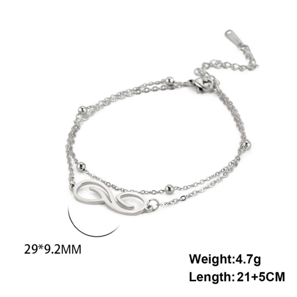 Women's Bohemian Infinite Symbol Anklet Stainless Steel Double Layer Bead Necklace Beach Anklet - Image 5