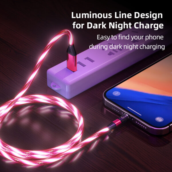 540 Rotate Luminous Magnetic Cable 3A Fast Charging Mobile Phone Charge Cable For LED Micro USB Type C For I Phone Cable - Image 9