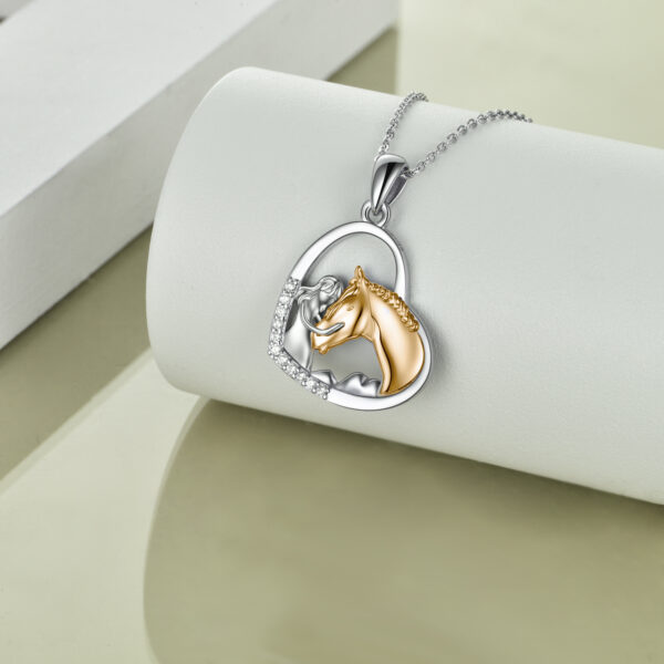 Sterling Silver Girls Embrace Horse Heart Pendant Necklace for Women Girls - Image 3