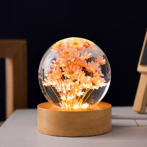 Luminous 3D Dandelion Crystal Ball Beech Wood Stand Base Preserved Flower Sphere Ball Desktop Ornaments Bithday Christmas Gifts - Image 2