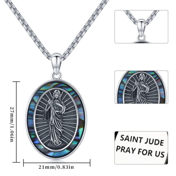 St Jude Necklace Sterling Silver Oval Medal San Judas Tadeo Pendant Necklace Medallion Protection Necklace Catholic Jewelry Gift for Men - Image 3