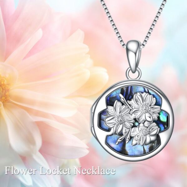 Personalized Flower Photo Locket Necklace 925 Sterling Silver Photo Pendant - Image 3