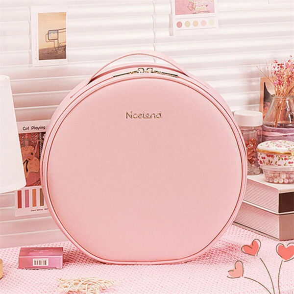 Round Smart LED Makeup Bag With Mirror Lights Women Beauty Bag Large Capacity PU Leather Travel Organizers Cosmetic Case - Image 7