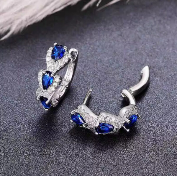 Klein Blue Zirconia Elegant Hoop Earrings - Image 3